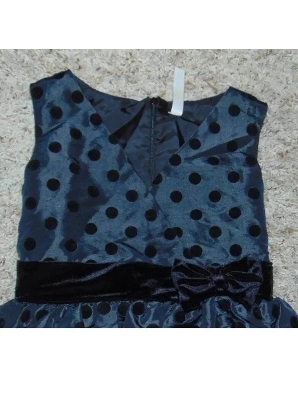 Cherokee Taffeta Party Dress Girls 14 Black Velvet Polka Dot Bubble Hem Zip